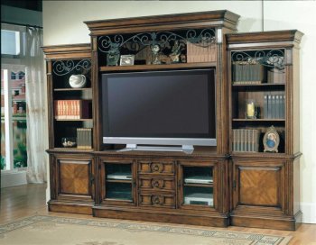 Antique Style Dark Pecan Transitional Seville Estate Wall Unit [PHWU-SEVILLE]