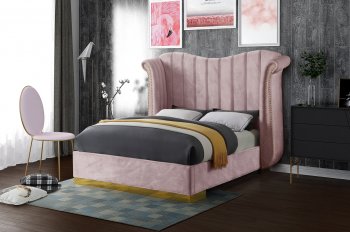 Flora Upholstered Bed in Pink Velvet Fabric by Meridian [MRB-Flora Pink]