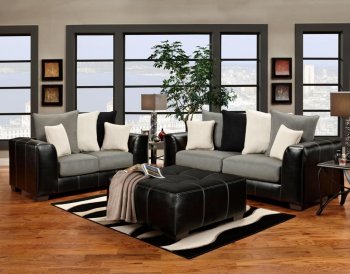 Black Vinyl & Grey Fabric Modern Sofa and Loveseat Set w/Options [CHFS-V4-6300 Landon Black Grey]