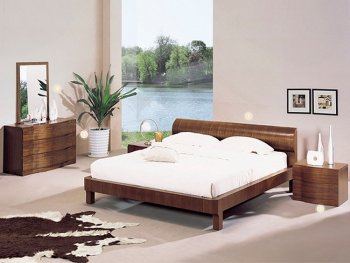 Manhattan Bedroom in Walnut Veneer w/Options by Whiteline [WLBS-Manhattan Walnut]