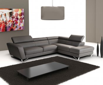 Dark Grey Full Leather Modern Sectional Sofa w/Steel Legs [JMSS-Sparta Dark Grey]