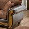Brown Fabric Traditional Sofa & Loveseat Set w/Faux Leather Arms