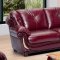 Burgundy Leather Stylish Living Room W/Cherry Wooden Trims