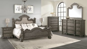 Silvy Bedroom 6Pc Set in Beige Fabric & Gray Oak [ADBS-Silvy]