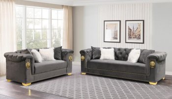 LCL-005 Sofa & Loveseat Set in Gray Velvet & Gold [BDS-LCL-005 Gold Gray]