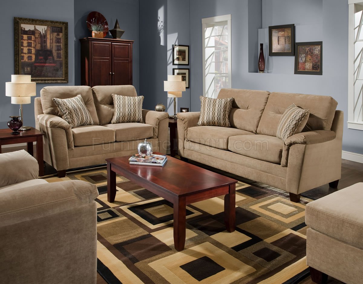 Beige Casual Fabric Modern Sofa & Loveseat Set w/Optional Items