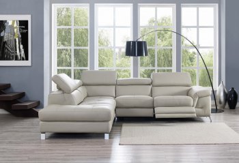 Madison Power Motion Sectional Sofa L. Gray Leather - Whiteline [WLSS-Madison Light Gray]