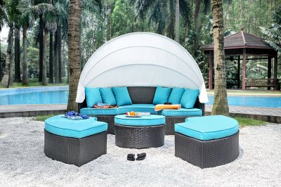 Aria CM-OS2117-25 Outdoor Patio Daybed in Turquoise w/Awning