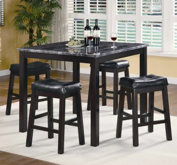 Black Finish & Faux Marble Top Modern 5Pc Counter Height Set [CRDS-150303]