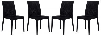 Weave Set of 4 Indoor/Outdoor Chairs MC19BL - Black - LeisureMod