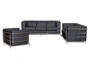 Black Bonded Leather Modern Citadel Sofa Set w/Steel Chrome Tube [DSS-Citadel Black]