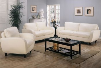 White Bonded Leather Retro Style Living Room w/Soft Seating [CRS-309-502391]