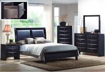 Black Modern Bed w/Black Faux Leather Headboard [PXBS-F9153]