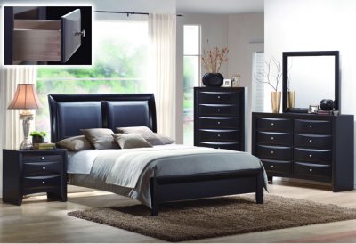 Black Modern Bed w/Black Faux Leather Headboard