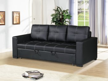 F6530 Convertible Sofa Bed in Black Faux Leather by Boss [PXSB-F6530]