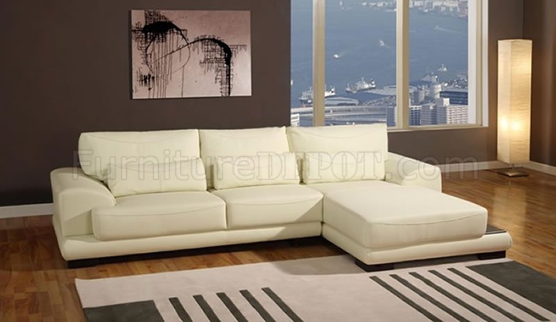 Ivory Full Leather Contemporary Sectional Sofa - Click Image to Close