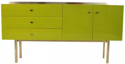 Green High Gloss Lacquer Finish Modern Buffet w/Metal Legs