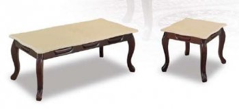 Dark Cherry Finish Coffee Table w/Beige Faux Marble Top [GFCT-9110-Beige]