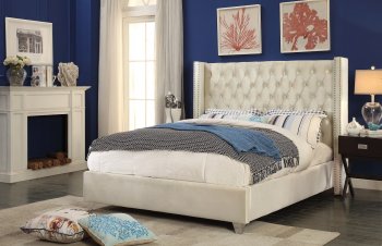 Aiden Wing Bed in Cream Color Velvet by Meridian w/Options [MRB-Aiden Cream]