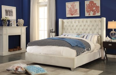 Aiden Wing Bed in Cream Color Velvet by Meridian w/Options