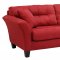 Red Tufted Fabric Modern Sofa & Loveseat Set w/Wood Legs