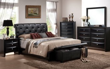 Black Finish Transitional Bedroom w/Leatherette Headboard [PXBS-9157]