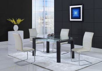 D646DT Dining Set 5Pc in Black by Global w/D490DC White Chairs [GFDS-D646DT-D490DC-WH]