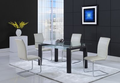 D646DT Dining Set 5Pc in Black by Global w/D490DC White Chairs