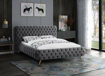 Delano Bed in Grey Velvet Fabric by Meridian w/Options [MRB-Delano Grey]