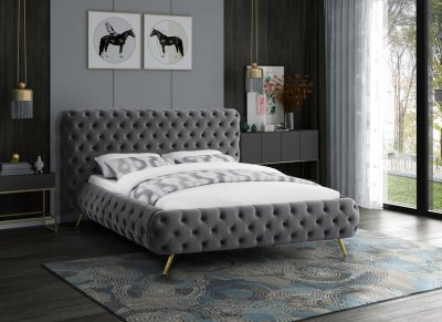 Delano Bed in Grey Velvet Fabric by Meridian w/Options