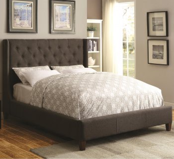 Owen 300453 Upholstered Bed in Grey Fabric by Coaster [CRB-300453 Owen]