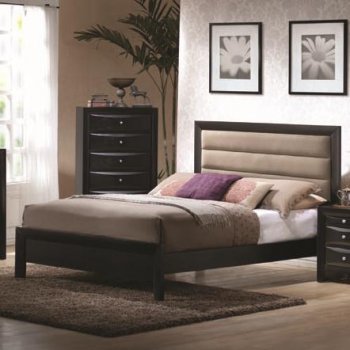 Glossy Black Finish Modern Bed w/Padded Headboard [CRBS-300246-Briana]