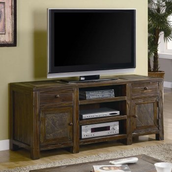 Distressed Brown Oak Finish Classic TV Stand w/Slate Inserts [CRTV-701372]