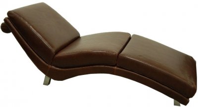 Cognac Full Leather Modern Chaise w/Removable Pillow