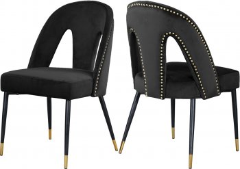 Akoya Dining Chair 794 Set of 2 Black Velvet Fabric by Meridian [MRDC-794 Akoya Black]