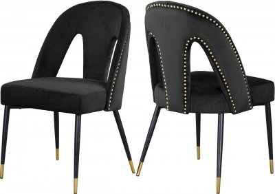 Akoya Dining Chair 794 Set of 2 Black Velvet Fabric by Meridian