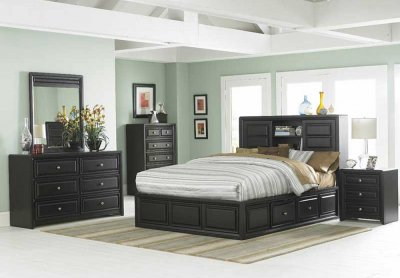 Ebonized Espresso Finish Contemporary Bedroom w/Storages