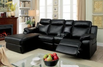 Hardy Reclining Sectional Sofa CM6781BK in Black Leatherette [FASS-CM6781BK Hardy]