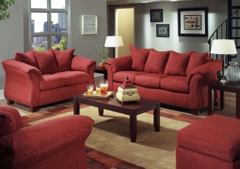 Merlot Microfiber Sofa & Loveseat Set w/Attached Loose Pillows [AFS-4600-Merlot]