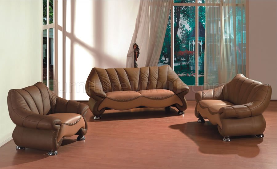 Two-Tone Leather Shell Inspired Living Room Sofa w/Options