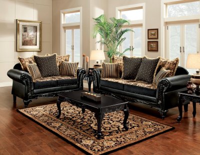 Theodora Sofa & Loveseat Set SM7505N in Black