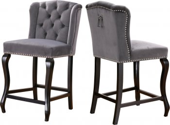 Suri Counter Stool 773 Set of 2 Grey Velvet Fabric by Meridian [MRDC-773 Suri Grey]