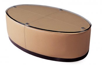 Oval Coffee Table with Beige Faux Leather Upholstery [GFC-A9074]