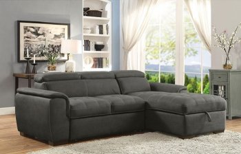 Patty Sectional Sofa CM6514BK in Graphite Faux Nubuck Fabric [FASS-CM6514BK-Patty Graphite]