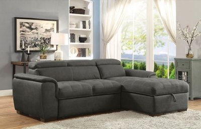 Patty Sectional Sofa CM6514BK in Graphite Faux Nubuck Fabric