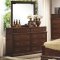 Cherry Finish Classic Bedroom Set w/Padded Tan Fabric Headboard