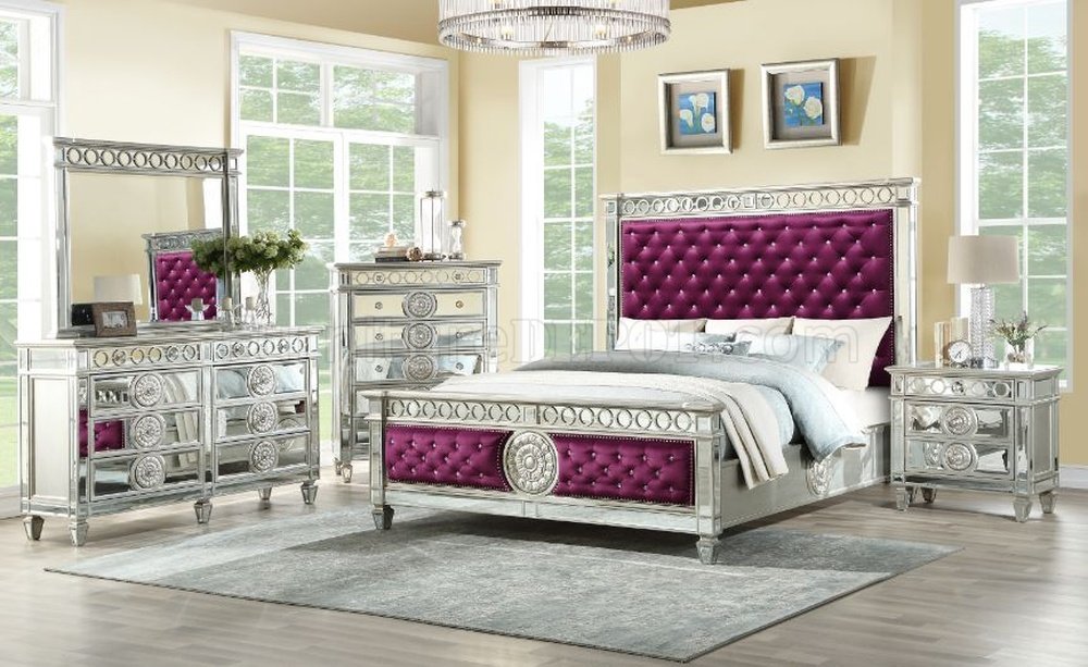 Stationary Velvet Queen Burgundy Bed - Home Center Furniture