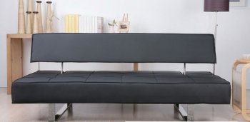 Black Leatherette Modern Convertible Sofa Bed w/Chrome Legs [AHUSB-B42-Black]