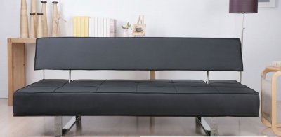 Black Leatherette Modern Convertible Sofa Bed w/Chrome Legs