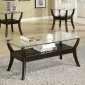 Nut Brown Finish Modern 3Pc Coffee Table Set w/Glass Top